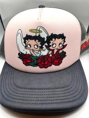 Betty Boop Pink and Gray Graphic Trucker Hat